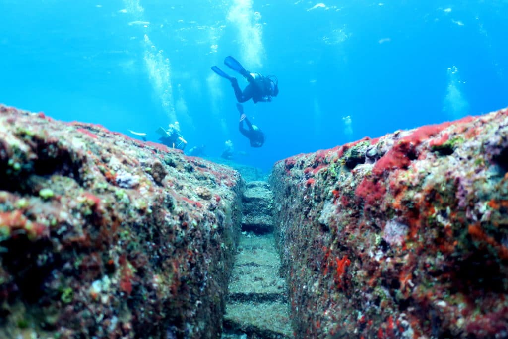 The strong currents and clear waters make it a challenging but rewarding dive, with the monument’s step-like features providing a dramatic backdrop for underwater exploration.