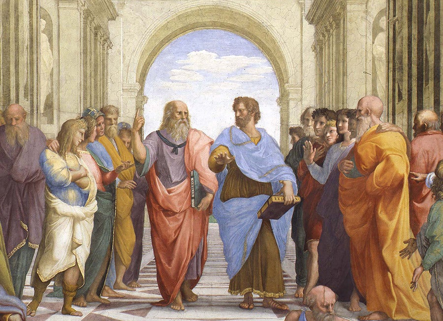 In Raphael's famous painting The School of Athens (painted around 1510) Plato and Aristotle are the central figures.