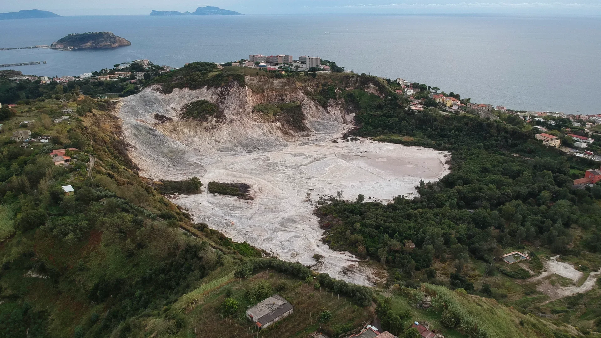 A view of the Solfatara crater, part of the Campi Flegrei volcano in Pozzuoli.