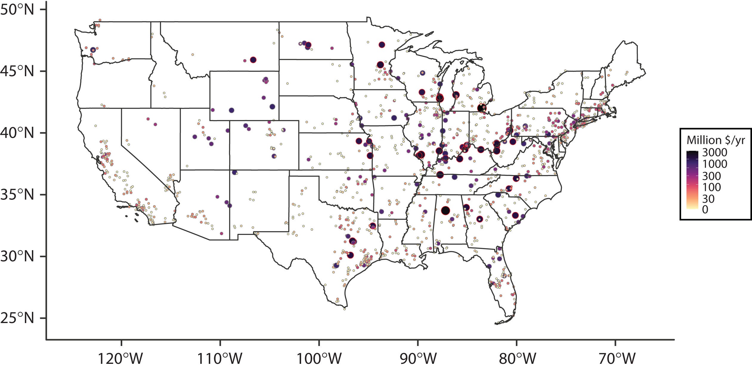 Total Health Benefits of SO2 and NOx Air Pollution Control Devices (APCDs) Installed on Electricity-Generating Units, at Power Plant Facility Level: United States, 2023