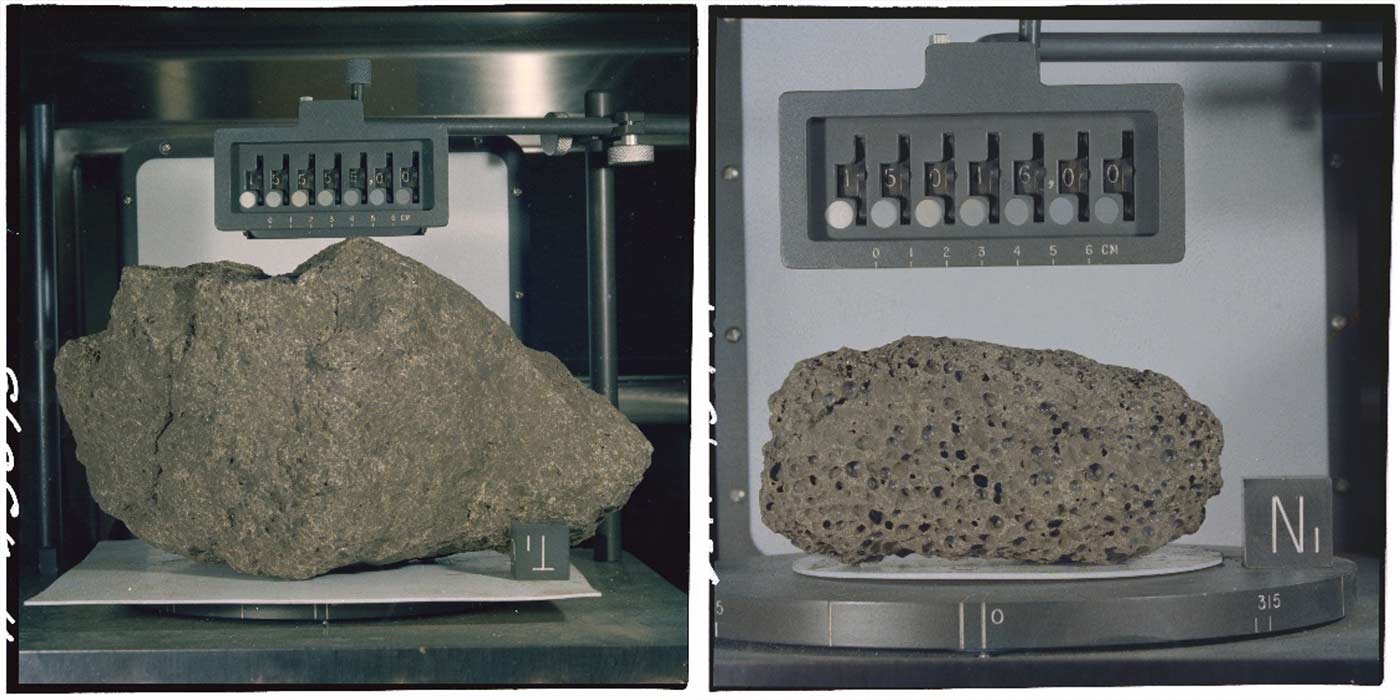 Samples of lunar rock brought back by the Apollo 15 mission. 