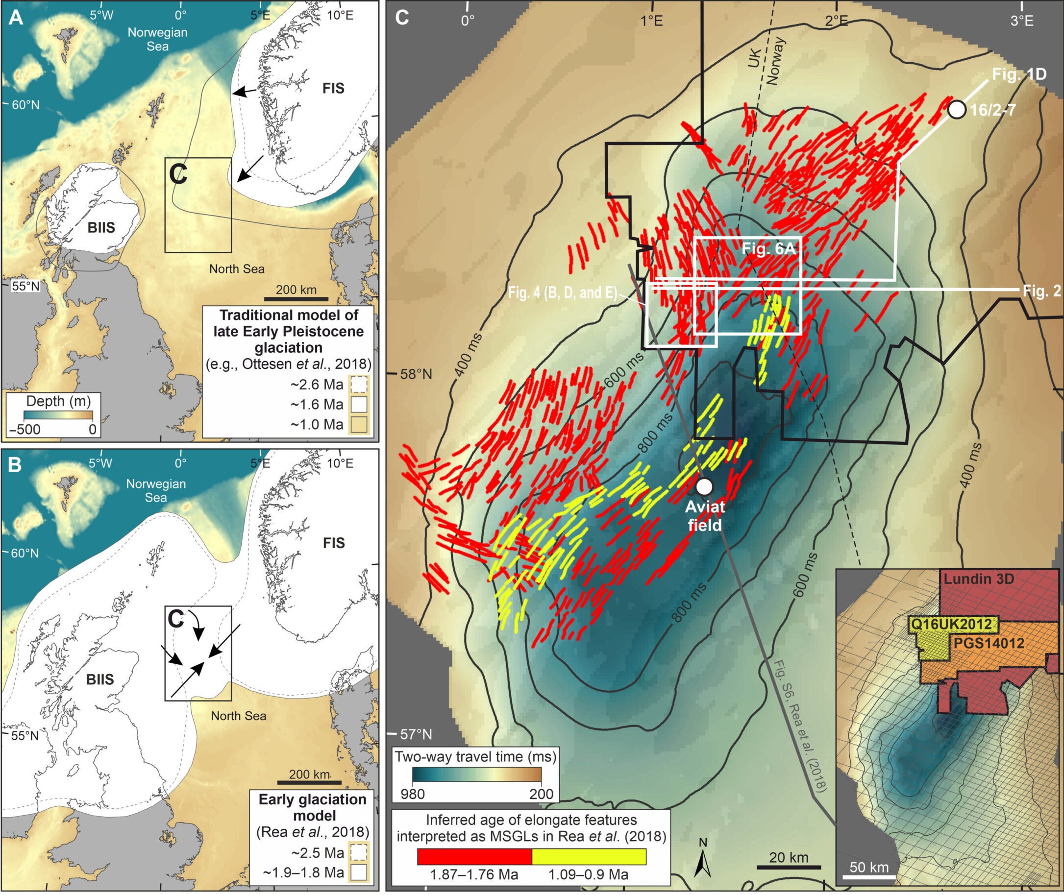 Extent of the Fennoscandian Ice Sheet (FIS) and British-Irish Ice Sheet (BIIS) in the late Early Pleistocene glaciation model 