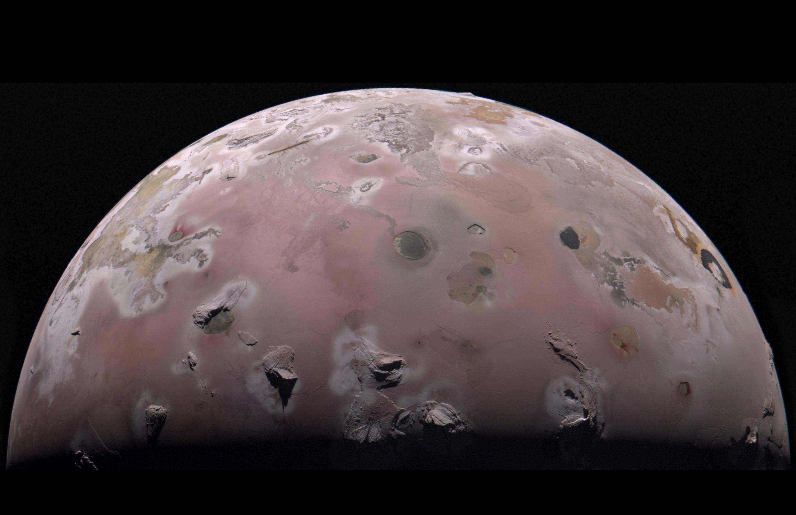 The north polar region of Jupiter’s volcanic moon Io was captured by NASA’s Juno during the spacecraft’s 57th close pass of the gas giant on Dec. 30, 2023. Data from recent flybys is helping scientists understand Io’s interior.