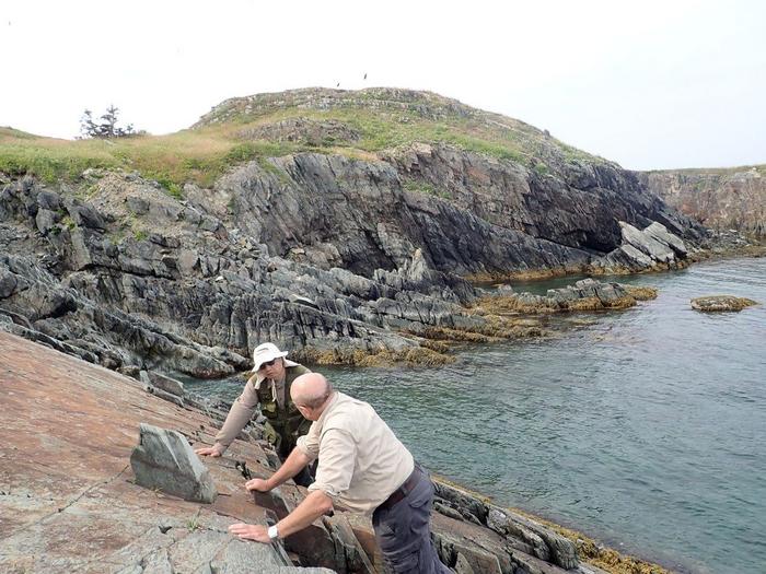 Geobiologist Shuhai Xiao (at left) and colleague in the field in Canada.

