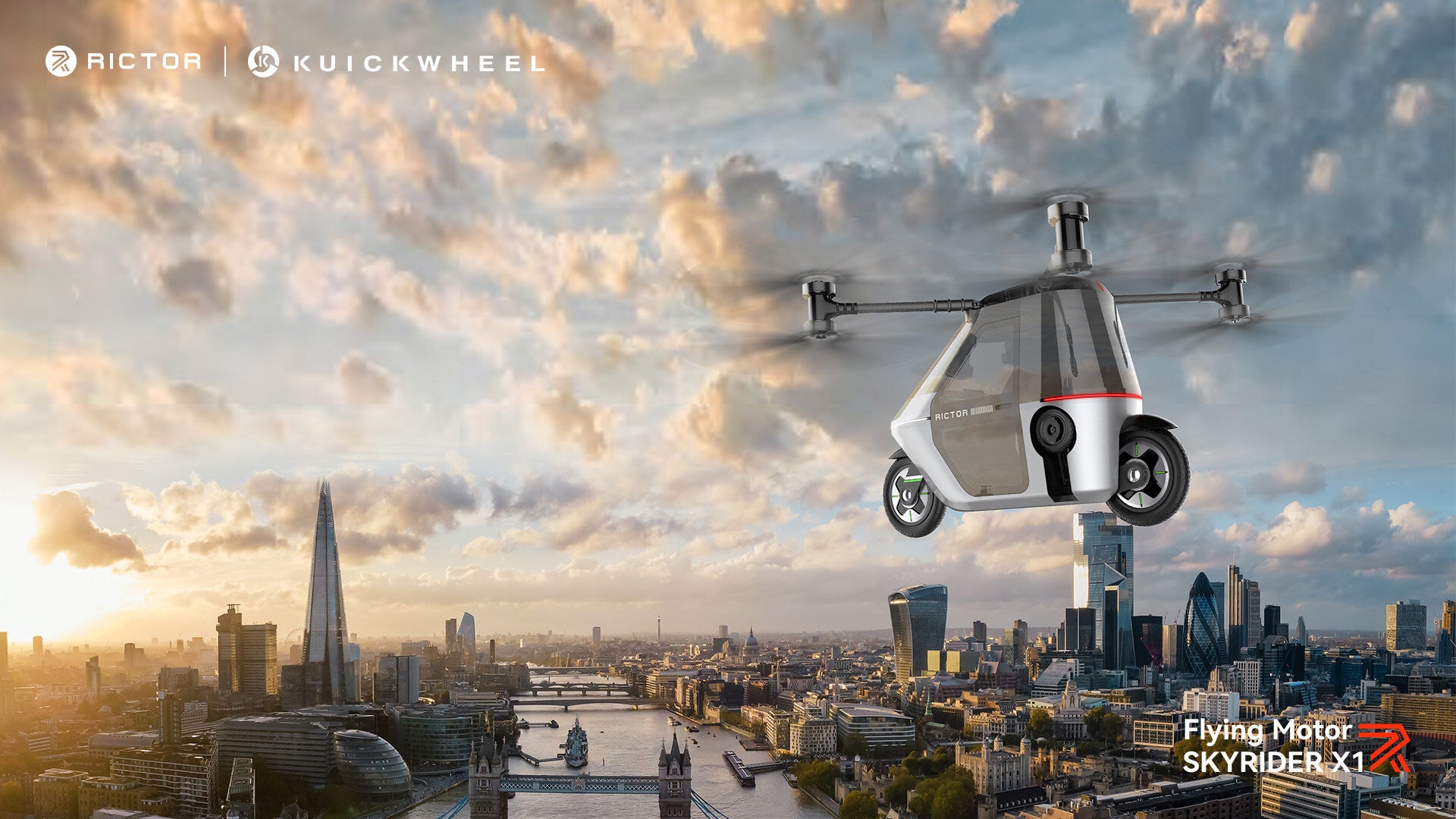 Animation of Skyrider X1 in flight above London.