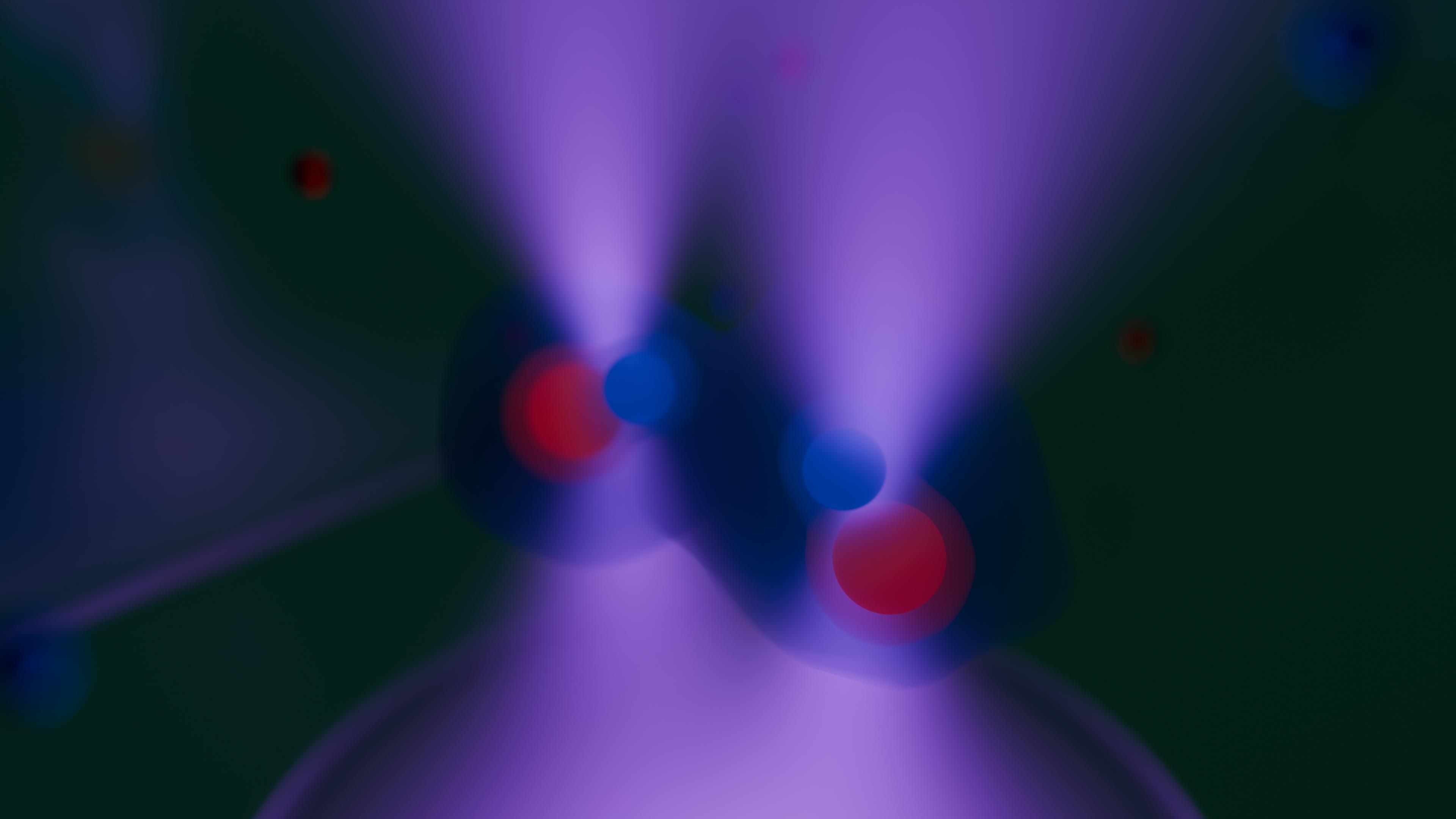 An illustration of two entangled molecules which are individually trapped in magic-wavelength optical tweezers.