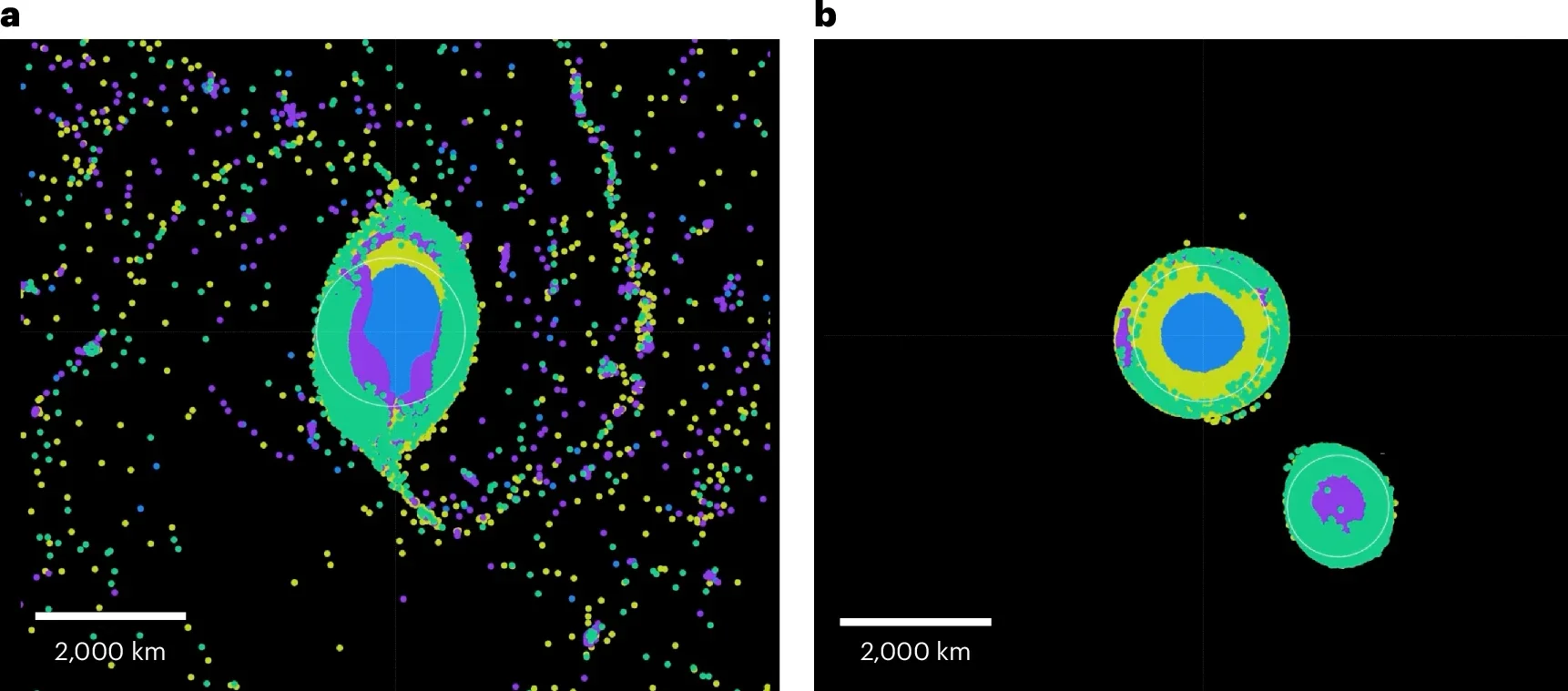 Contrast in outcomes for a potential Charon-capturing collision when implementing strength.